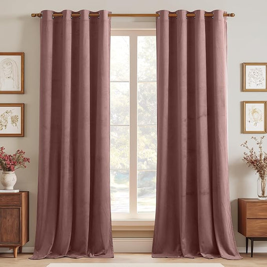 StangH Velvet Curtains 108 inches Long, Luxury Bedroom Decor Room Darkening Curtains for Sliding Door, Nursery Girls Room Thermal Decoration Grommet Window Drapes, Wild Rose, W52 x L108, 2 Panels