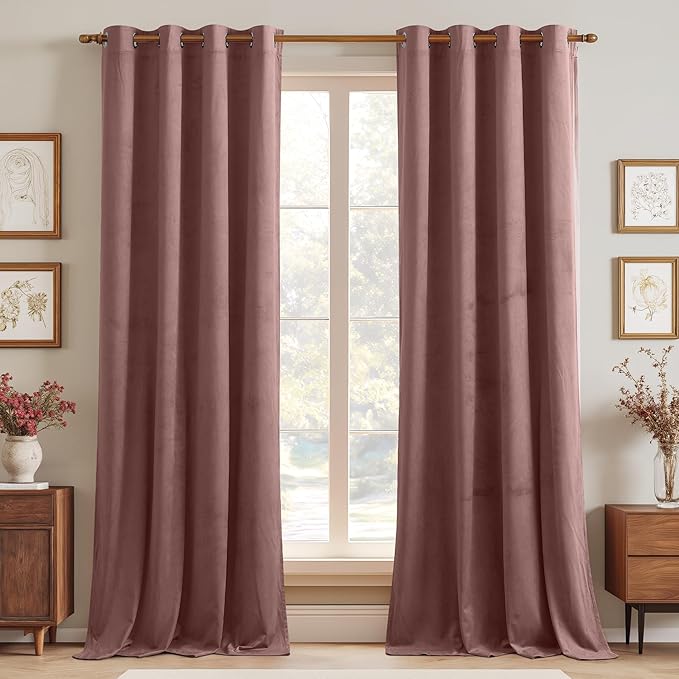 StangH Velvet Curtains 96 inches Long - Room Darkening Window Drapes for Living Room, Elegant Wild Rose Grommet Thermal Insulated Curtains for Nursery Kids/Office, W52 x L96, 2 Panels