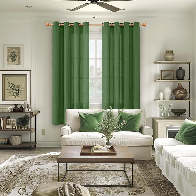YoungsTex Forest Green Linen Curtains for Living Room 72 Inches Length, Light Filtering Drapes Privacy with Grommet for Bedroom Dining Room Farmhouse Spring Decorative, 2 Panels, 52 X 72 Inch