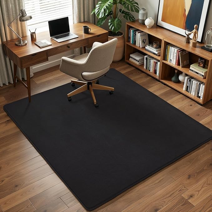 Amearea 5x5 Square Area Rugs for Bedroom Living Room, Modern Black Thickened Memory Foam Rug, Fluffy Indoor Washable Rugs Non Slip Minimalist Carpet for Kids Boys Girls Dorm Nursery Room Decor