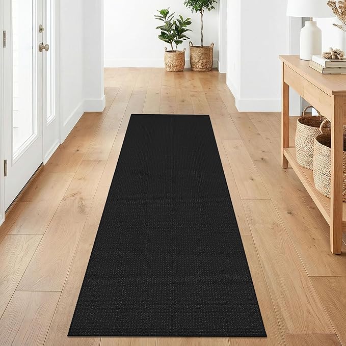 IOHOUZE Washable Runner Rug 2x7 Non Slip Runners for Hallways Entryway Runner Indoor, Kitchen Rugs Woven Cotton Floor Carpet for Kitchen Hall Entrance Bedroom, Black/Grey
