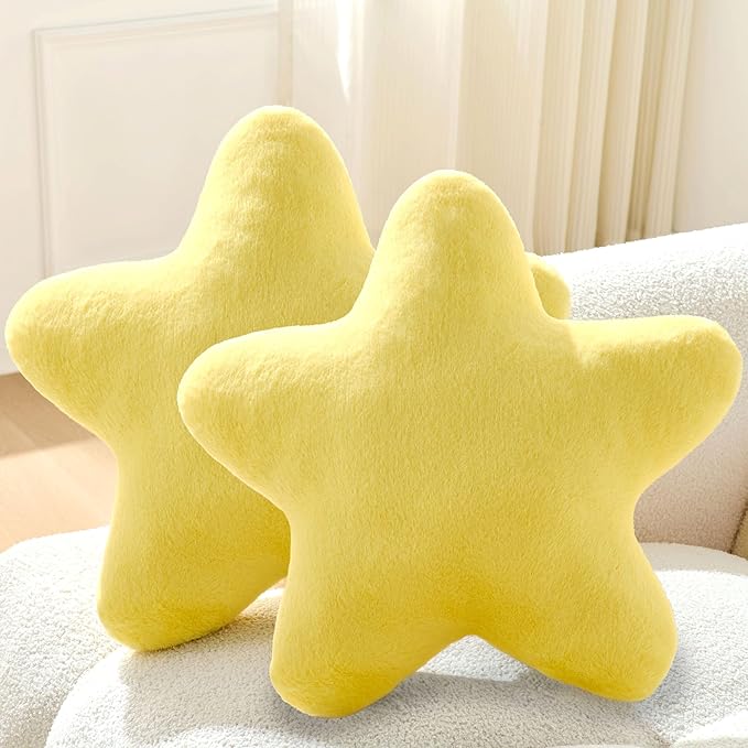 Set of 2 Throw Pillows Star Pillow Couch Pillows Decorative Pillows Bed Pillows Cute Pillows,Yellow 15"