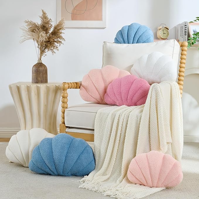 CANGHI Shell Pillow Seashell Decorative Pillow Purple Beachy Coastal Shell Shaped Throw Pillows 13x10 Inch Soft Ocean Beach Sea Shell Plush Pillows Cushion for Bed Couch Living Sofa Room Decor