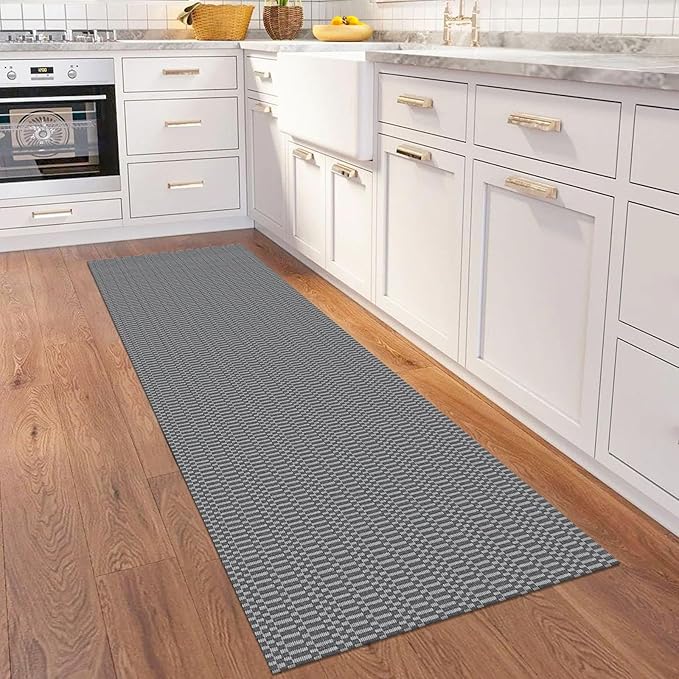 KOZYFLY Washable Runner Rug 2x6 Ft Runners for Hallways Non Slip Kitchen Runner Rugs Braided Cotton Entryway Runner Indoor, Carpet Runners for Hallway Kitchen Entryway Bedroom, Grey/Charcoal Grey