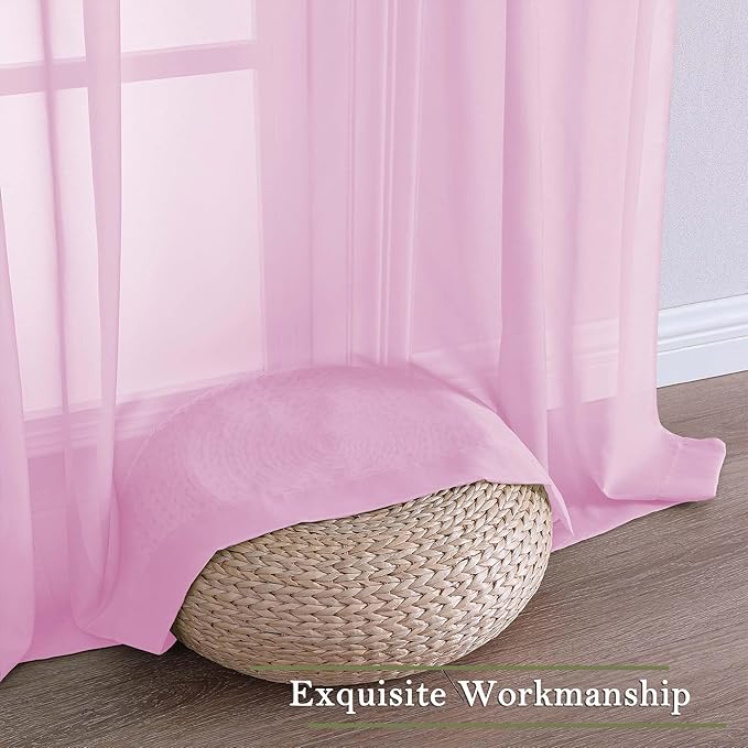 Lecloud Light Pink Sheer Curtains for Living Room 96 Inches Long 2 Pcs, Airy Solid Color Light Filtering Curtains for Bedroom Dining Room, Dual Rod Pocket Comfort Drapes, Each Panel 59" W x 96" L