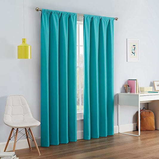 ECLIPSE Kendall Modern Blackout Thermal Rod Pocket Window Curtain for Bedroom or Living Room (1 Panel), 42" x 54", Pool