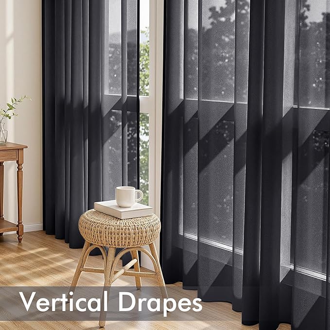 MIULEE Black Sheer Curtains 102 Inches Long 4 Panels Set, Light Filtering Rod Pocket Drapes for Living Room and Bedroom, Airy Soft Breathable Voile Window Treatments, 42W x 102 Inches
