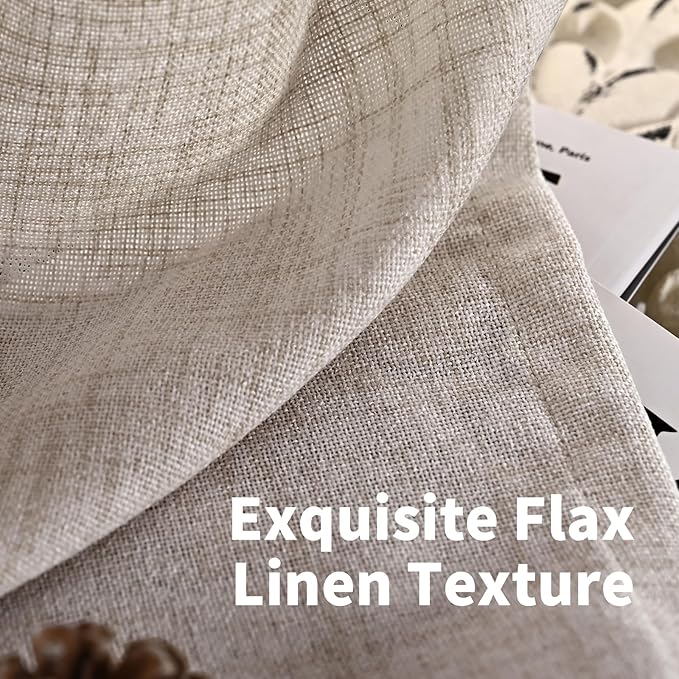 YoungsTex Short Linen Curtains 40 Inch Length for Kitchen Windows - Semi Sheer Drapes Light Filtering Textured with Bronze Grommet Rustic Natural for Bedroom Cafe Bathroom, 2 Panels, 42 X 40 Inch