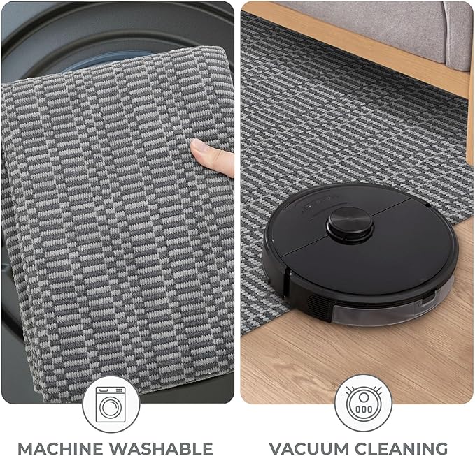 KOZYFLY Washable Runner Rug 3x16 ft Hallway Kitchen Runner Rugs with Rubber Backing Bobo Non Slip Entryway Runner Indoor, Long Carpet Runners for Hall Kitchen Entryway, Grey/Charcoal Grey