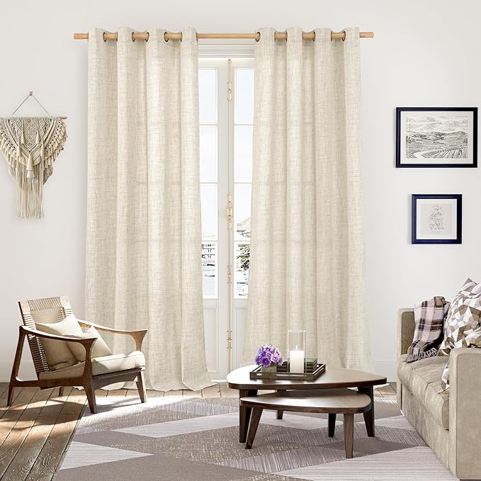 YoungsTex Linen Curtains 108 Inch Length for Living Room, Light Filtering Bronze Grommet Textured Window Drapes Privacy for Bedroom Farmhouse Decorative, 52 x 108 Inch, 2 Panels