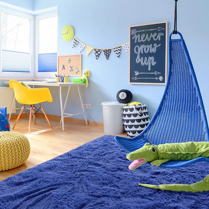 Noahas Fluffy Navy Blue 4x6 Area Rugs for Bedroom Living Room,Thick Shag Throw Floor Carpet,Soft Shaggy Bedside Non-Slip Plush Dorm Nursery Kids Rug