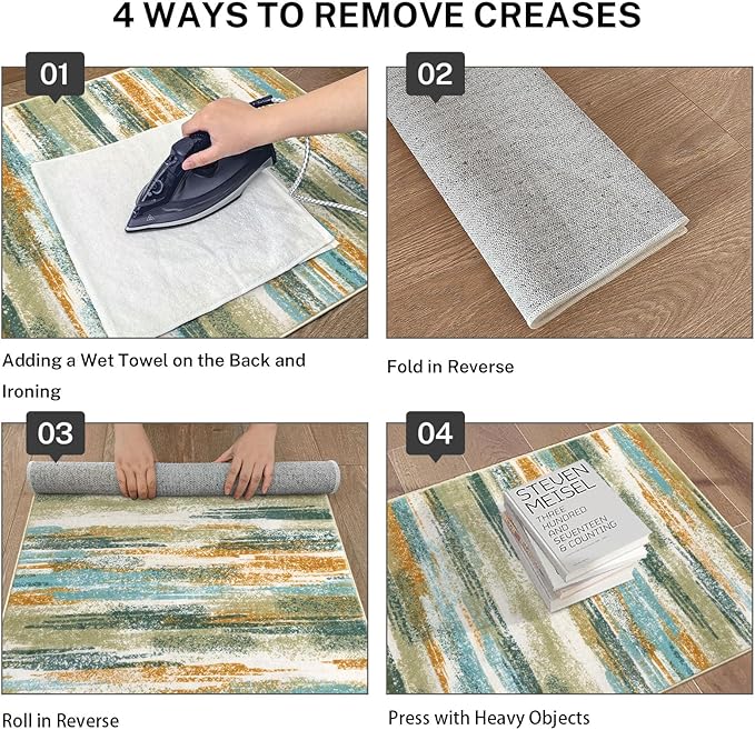 Lansny Modern Abstract Runner Rug 2x12, Green Mustard Multi Washable Long Kitchen Runner Non-Slip Soft Hallway Rug Runner Thin Print Faux Wool Carpet for Entryway Bedroom Laundry Room Indoor