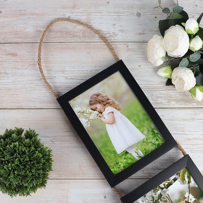 Lavezee 5x7 Picture Frames Collage Wall Decor, Black 6 Opening 5 by 7 Vertical Picture Frame for Wall Hanging, Multiple 5 x 7 Frames for Wedding Birthday Thanksgiving Mother's Day