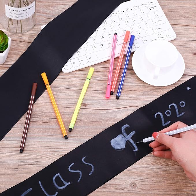 12 Pieces Blank Satin Sashes Plain Sashes Party Accessory for Wedding Party DIY Supplies (Black)