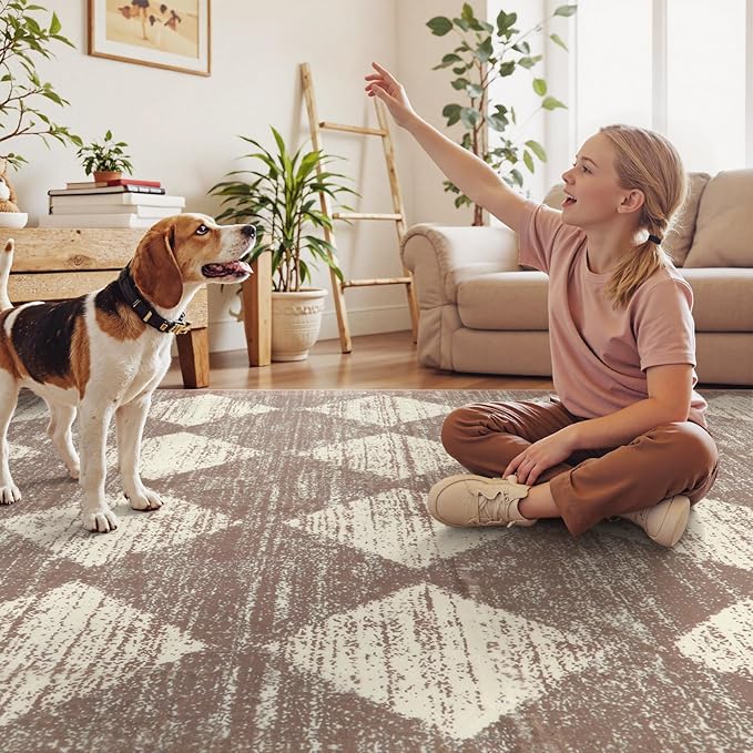 Lahome Zelie Trellis 2x7 Washable Kitchen Bathroom Runner Rug, Non Skid Runners for Hallways with Rubber Backing, Moroccan Entryway Carpet Runner for Laundry Room Foyer Bedside, Beige
