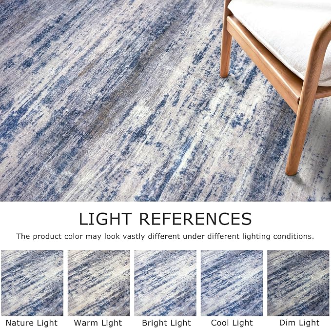 KOZYFLY Abstract Modern Washable 3x5 Area Rug Non-Slip Kitchen & Entryway Rug, Grey Blue Throw Rugs Indoor Mat for High-Traffic Door Entrance, Laundry, Nursery, Soft Bedroom Living Room Accent