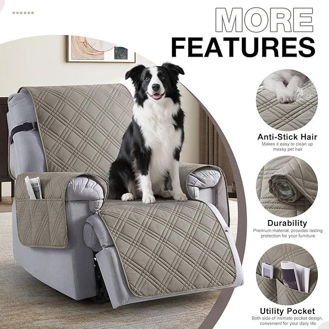 TAOCOCO 100% Waterproof Recliner Chair Cover, Non Slip Recliner Covers for Recliner Chair with Pocket, Washable Reclining Chair Cover Furniture Protector for Kids, Pets(Recliner Chair, Light Brown)
