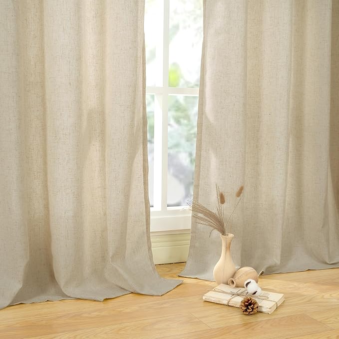 YoungsTex Burlap Linen Curtains 45 Inch Length for Short Window, Light Filtering Drapes with Grommet Privacy for Bedroom Living Room Window, 2 Panels, 52 X 45 Inch