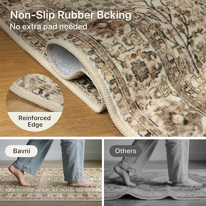 Bavni Washable Rugs 6x9-Machine Washable Rug Lightweight Low Pile, Vintage Floral Rug Non-Shedding Distressed Throw Carpet for Living Room Bedroom Office, Dark Espresso