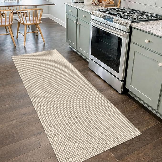 IOHOUZE Washable Runner Rug 2x7 Non Slip Runners for Hallways Entryway Runner Indoor, Kitchen Rugs Woven Cotton Floor Carpet for Kitchen Hall Entrance Bedroom, Beige/Khaki