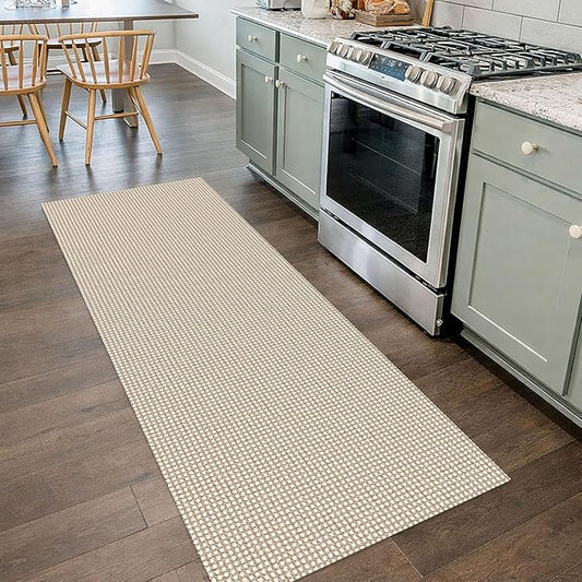IOHOUZE Washable Runner Rug 2x7 Non Slip Runners for Hallways Entryway Runner Indoor, Kitchen Rugs Woven Cotton Floor Carpet for Kitchen Hall Entrance Bedroom, Beige/Khaki