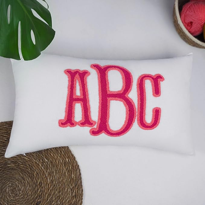 mia'spillow lab Wedding Monogram Punch Needle Embroidery Pillow, Custom Letter Monogram Pillow, Personalized Couple Gift Idea, Lumbar Pillow, Couple Cushion