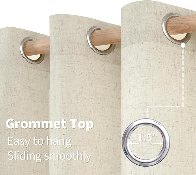 YoungsTex Beige Linen Curtains 63 Inch Length 2 Panels for Living Room, Semi Sheer Window Drapes Privacy with Grommet Rustic for Bedroom Country Office, 42 X 63 Inch