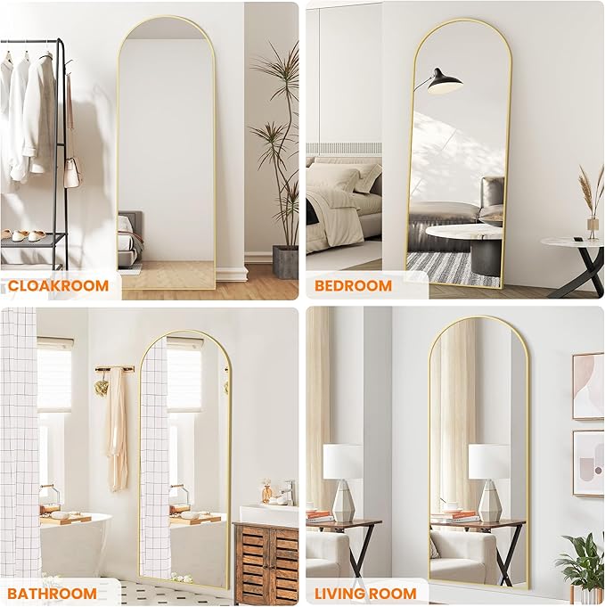 TRAHOME Full Length Arched Mirror, 70"x24" Standing Floor Full Body Mirror for Wall with Aluminum Alloy Frame for Bedroom, Living Room, Dressing Room(Gold)