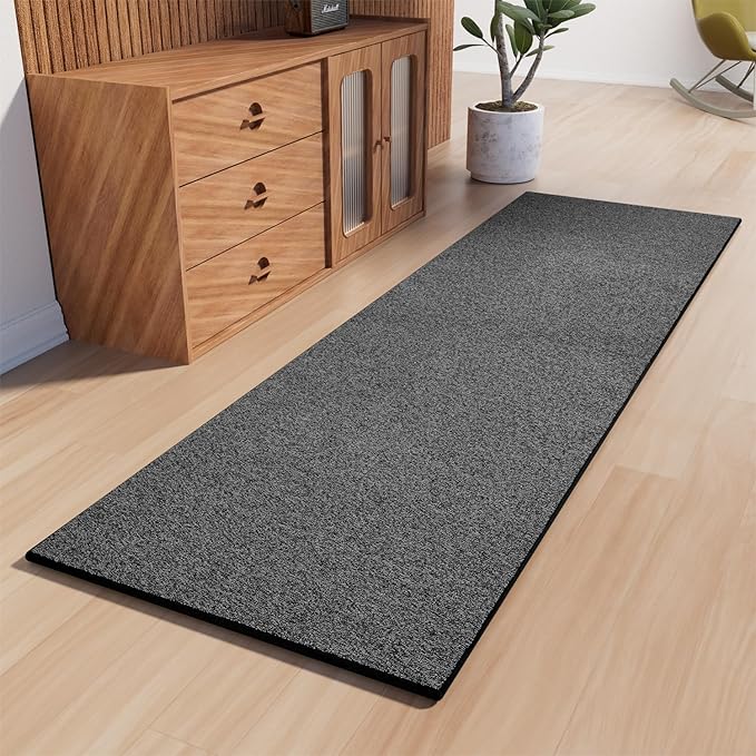 AREDO Runner Rug with Non Slip Rubber Backing, Washable Soft Floor Carpet for Kitchen, Hallway, Entryway Indoor, Bedroom, Laundry, Low Pile Area Rugs, Solid color with Pointillism style, 2*8 ft BLACK