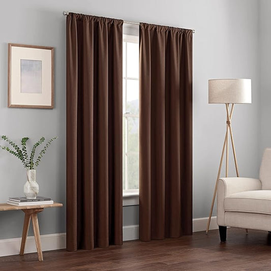 ECLIPSE Kendall Modern Blackout Thermal Rod Pocket Window Curtain for Bedroom or Living Room (1 Panel), 42" x 84", Chocolate