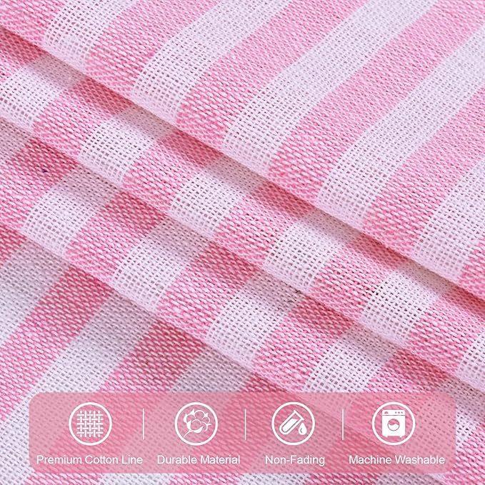 ASPMIZ Farmhouse Living Room Curtains Boho, Country Linen Curtains with Rustic Buttons, Rod Pocket & Back Tab Pink Striped Curtain for Girls Bedroom Window Curtain Home Decor, 52 x 63 Inch, 2 Panels