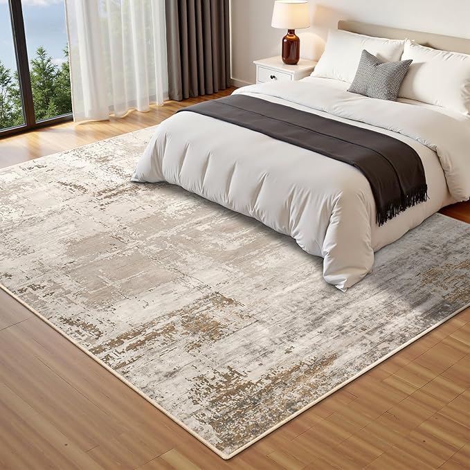HOMORE Living Room Rug 6x9 Large Rug Beige Area Rugs Non Slip Washable Rugs for Bedroom Dining Room Abstract Carpet for Farmhouse Kids Playroom Classroom