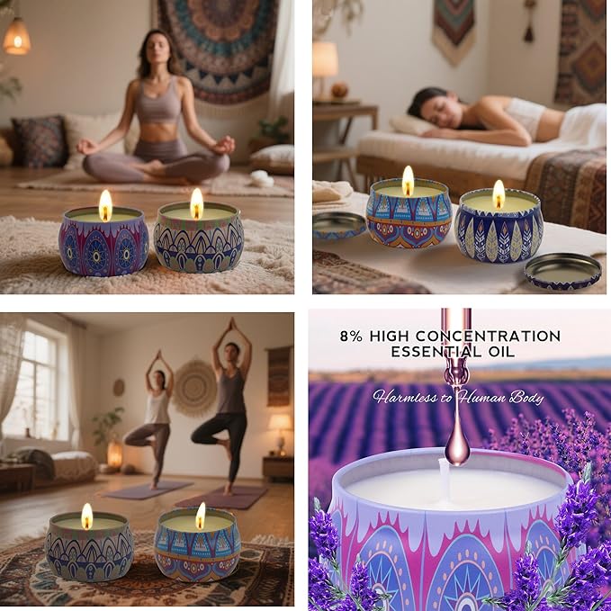 Scented Soy Candles Gift Set for Women – 4 Large 4.4 oz Aromatherapy Jar Candles, 120-Hour Burn Time, Spring Home Decor, Wedding & Yoga Relaxation Gift