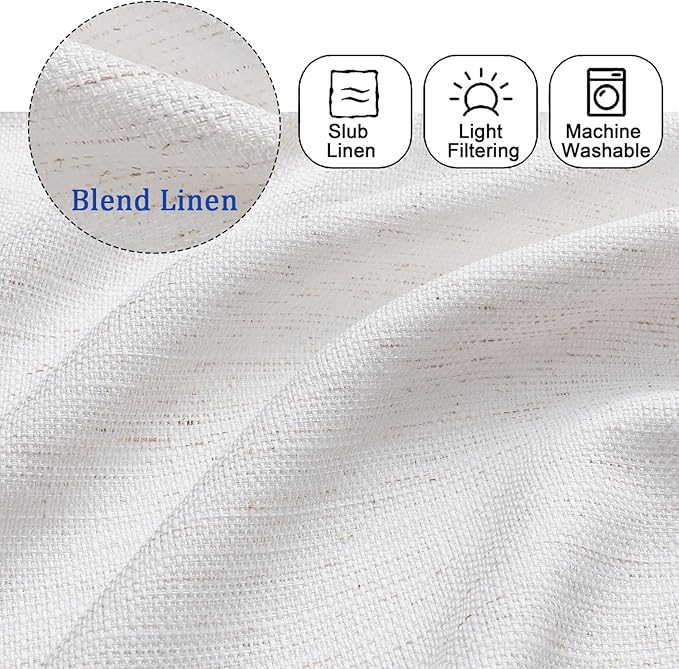 Chyhomenyc Natural Curtains 84 Inch Length 2 Panels Set, Faux Linen Textured Semi Light Filtering Soft Airy Farmhouse Window Curtain Drapes for Living Room Bedroom, 50Wx84L