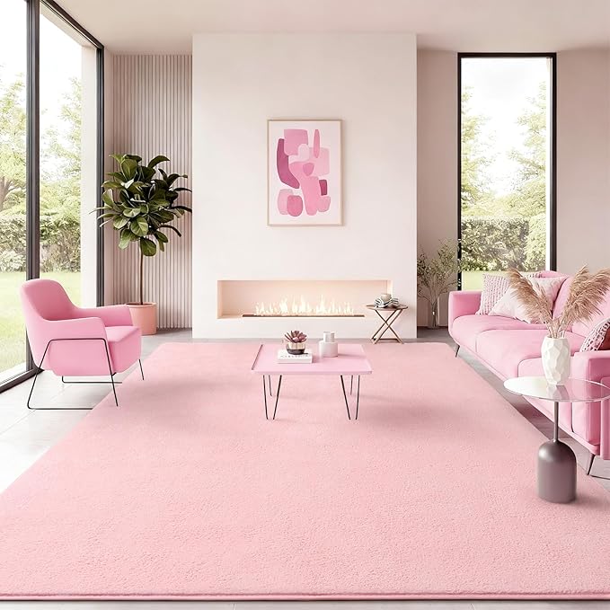 Soft Rugs for Living Room 4x6 Pink, Minimalist Area Rug for Bedroom Nursery Dining Table Dorm, Throw Rugs for Girls Kids Room Indoor Floor Carpets