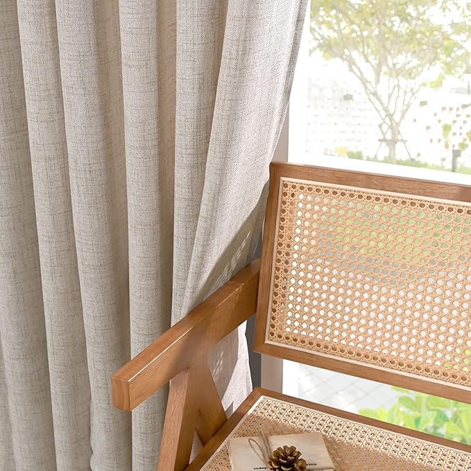 YoungsTex Natural Linen Curtains 63 Inch Length 2 Panel Linen Textured Curtains with Bronze Grommet Light Filtering Window Drapes for Living Room, 60 X 63 Inch