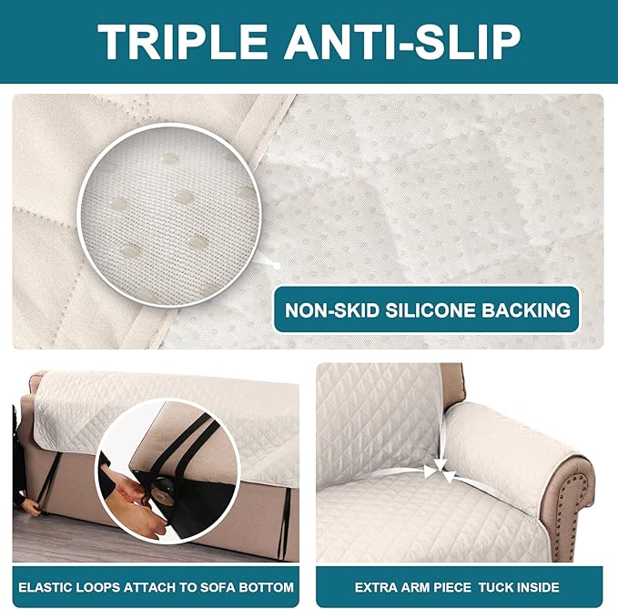 Turquoize 100% Waterproof Couch Cover Sofa Covers for 2 Cushion Couch Loveseat Covers Triple Non-Slip Couch Cover for Dogs Washable Furniture Protector Cover for Pets, Kids,Dog (Loveseat 54", Ivory)
