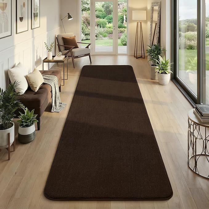 Amearea Modern Soft Hallway Runner Rug, 2x6 Feet Washable Runner Rugs for Hallway, Brown Fluffy Rug Bedroom Bedside Rugs, Non Slip Memory Foam Rug Carpet for Entrance Kitchen Living Room Decor