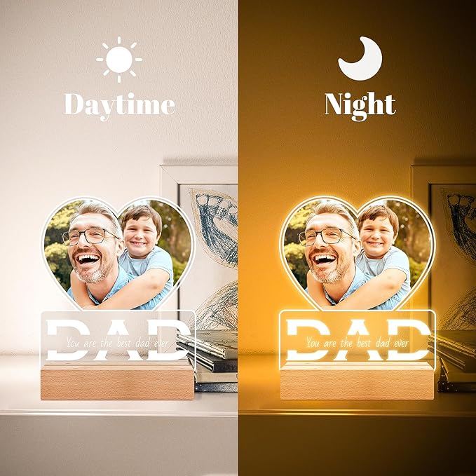 Personalized Gifts for Dad from Daughter Son, Personalized Picture Frame with Photo, Custom Photo Frame with Night Light, Customized Dad Birthday Gifts