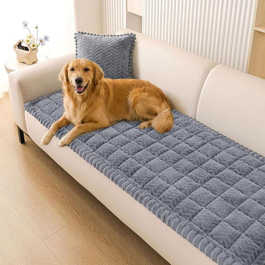 Smiry Non Slip Couch Covers for Dogs, Fuzzy Pet Couch Covers for 2-3 Cushion Sofa Pet Friendly, Soft Sofa Slipcovers Cushion Furniture Protector Washable (Grey, 27.6" x 59")