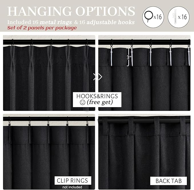 Extra Long Floor to Ceiling 108 Inch Negras Cortinas Para Sala, Pinch Pleated Linen Sheer Luxury Cutains for Living Room 2 Panels Set Light Filtering Privacy 9 FT Large Window Drape with Hook Back Tab