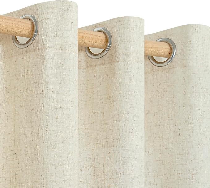 YoungsTex Beige Linen Kitchen Window Curtains, Short Light Filtering Drapes with Grommet Rustic Style for Cafe Bathroom Windows, 42 X 40 Inch, 2 Panels