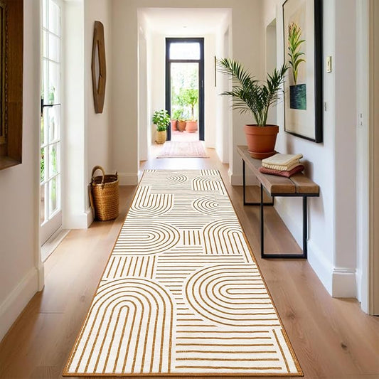 ROYHOME Modern Rug 2.5x10 Runners for Hallways, Abstract Kitchen Runner Rugs Non Slip Bath Runner, Rainbow Washable Rug for Bedroom, Soft Long Rugs for Entryway Bathroom Laundry Dorm, Orange