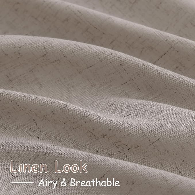 Nanspring Stone Beige Curtains 63 Inch Length for Living Room Linen Luxury Light Filtering Semi Sheer Curtain Back Tab Simple Modern Elegant Farmhouse Decor Drapes for Bedroom Office 52x63, 2 Panels