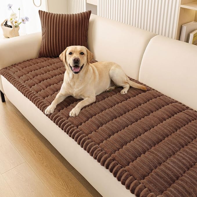 Smiry Couch Cover for Dogs Washable, Non Slip Fuzzy Pet Couch Covers for 3 Cushion Sofa Pet Friendly, Thick Soft Sofa Slipcovers Cushion Protector (Brown, 27.6" x 27.6")