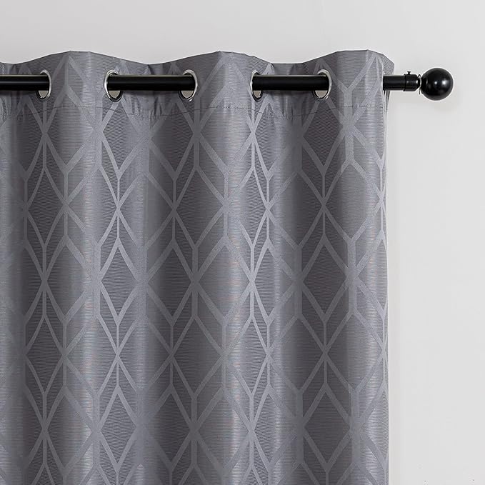 Amazon Basics Jacquard 2-Piece 100% Blackout Curtains, Living Room and Bedroom Drapes, Thermal Insulated Window Treatment, 42"x72", Grey