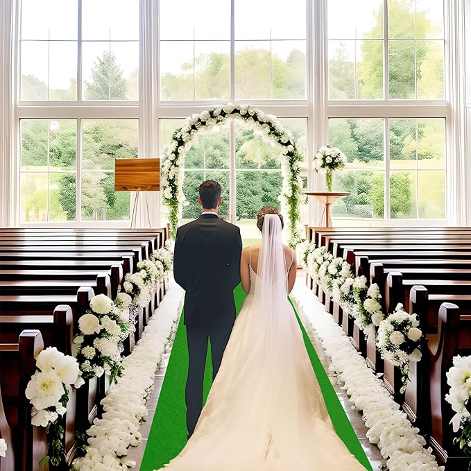 Red Carpet Runner for Party,140GSM 2.6FTx15FT Carpet Party Decorations,Red Runway Rug for Prom Felt Non-Woven Fabric,Runner for Wedding Ceremony (Green, 2.6x30 FT)