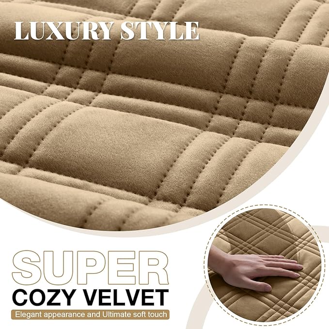 TAOCOCO 100% Waterproof Recliner Chair Cover, Recliner Covers for Recliner Chair with Pocket, Non Slip Reclining Chair Cover Furniture Protector for Kids, Pets(30'', Khaki-Velvet)