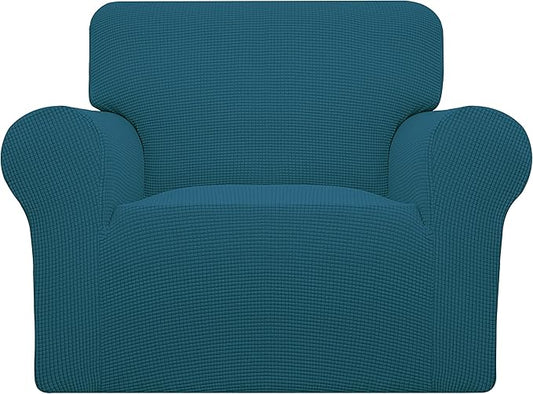 Easy-Going Stretch Oversized Chair Sofa Slipcover 1-Piece Couch Sofa Cover Furniture Protector Soft with Elastic Bottom for Kids Spandex Jacquard Fabric Small Checks Peacock Blue