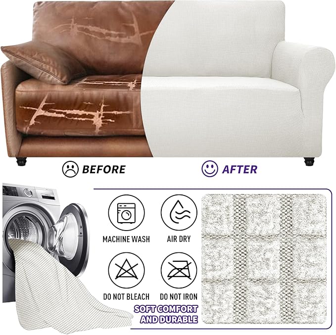 ZNSAYOTX Super Stretch Couch Cover Love Seat Sofa Covers for Living Room Dogs Pet Friendly Furniture Protector Spandex Loveseat Slipcovers with Anti Slip Foam Sticks (White, Loveseat)